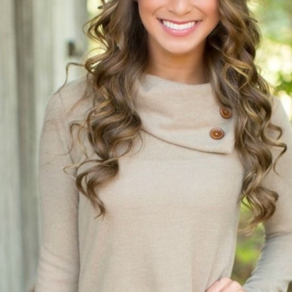 LAST ONE Taupe button detail turtleneck sweater - Picture 3 of 4